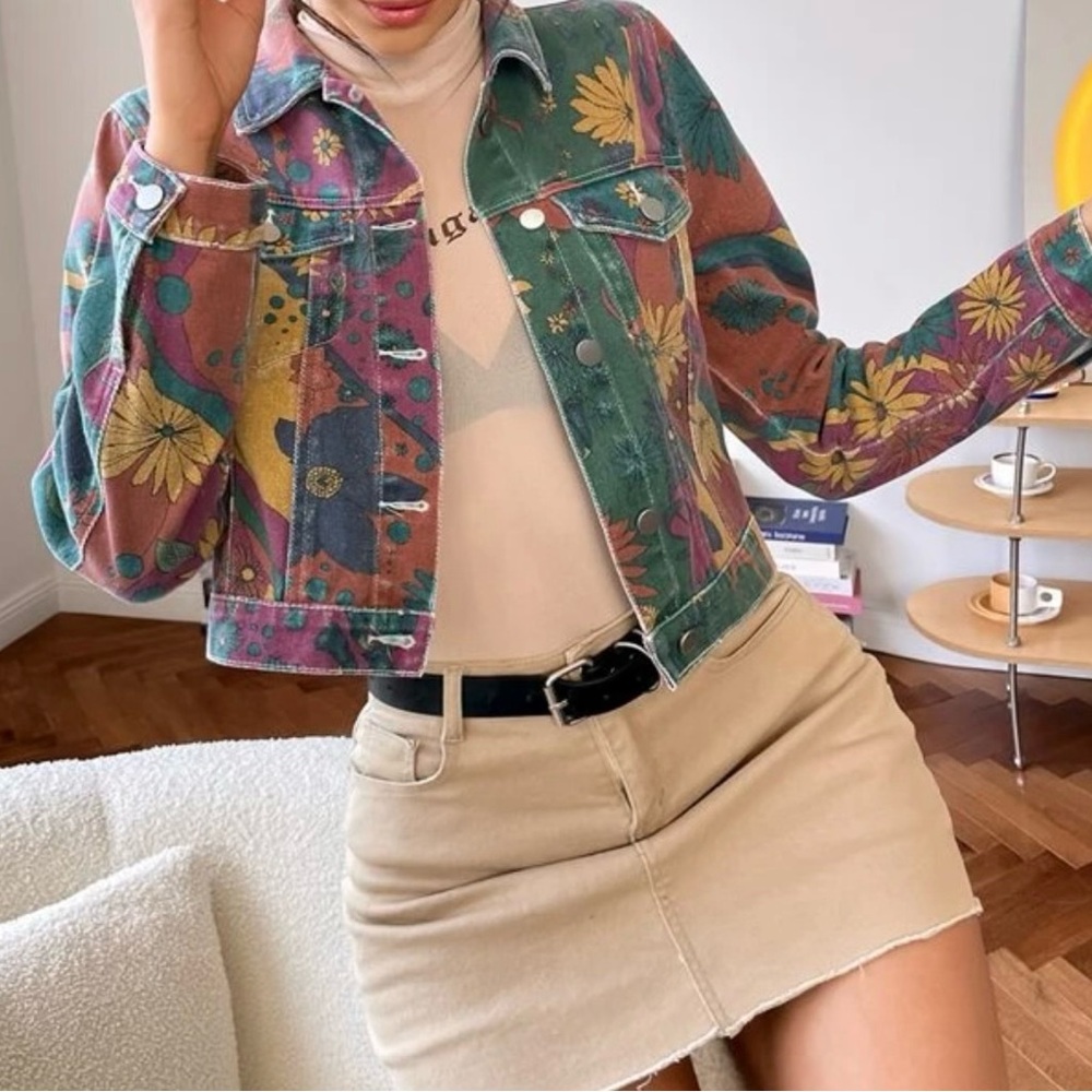 Floral Cropped Denim Jacket